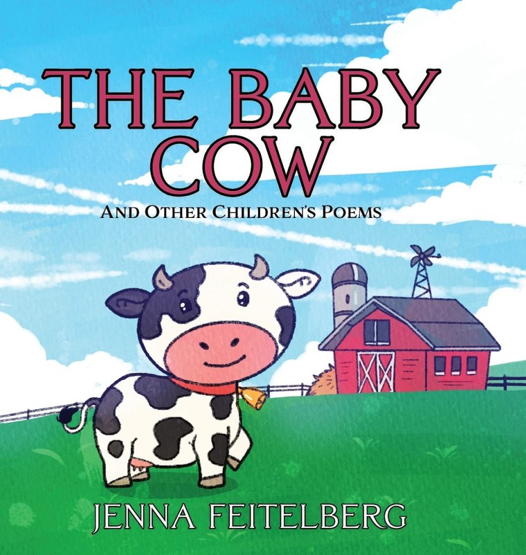 Cover of the book 'The Baby Cow and Other Children's Poems' featuring a cartoon baby cow with a barn in the background.