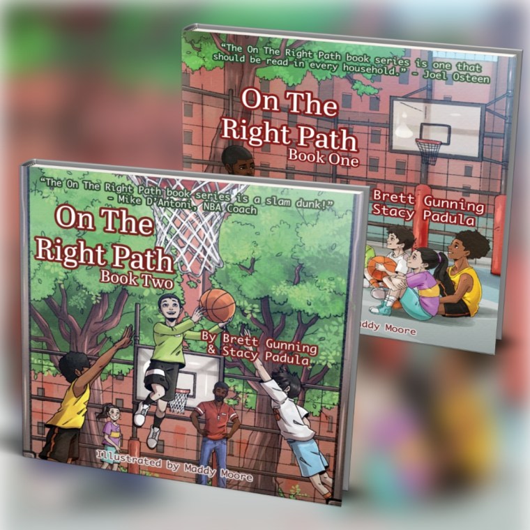 Cover images of two books from the 'On The Right Path' series, featuring vibrant illustrations of children playing basketball and enjoying sports activities.
